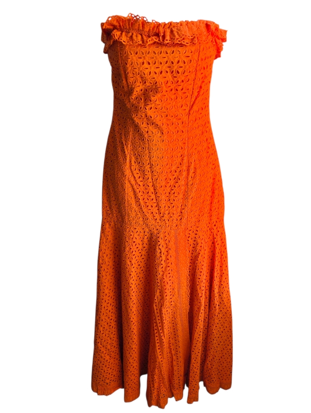 Orange Eyelet Strapless Maxi Dress Size XS?